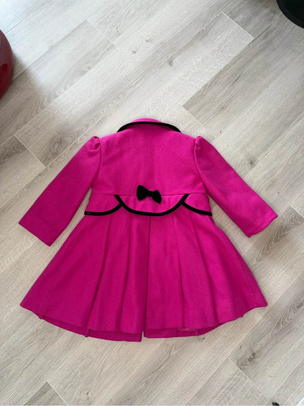 Vintage Rothschild Girls Wool Coat Pink Velvet Bow USA Sz 4